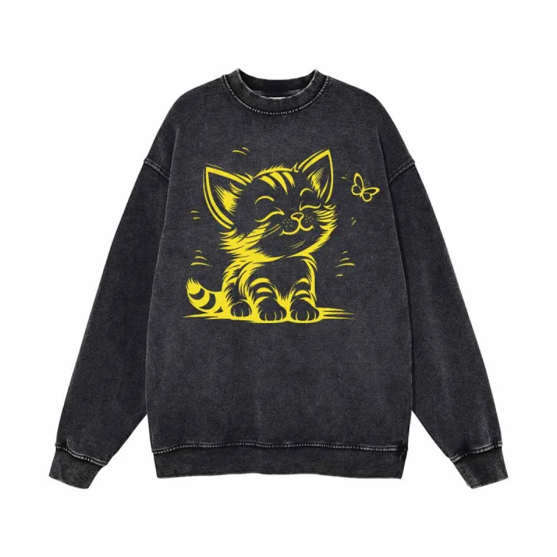 Cute Kitten With Butterfly Vintage Washed Sweatshirt sold by GTHIC