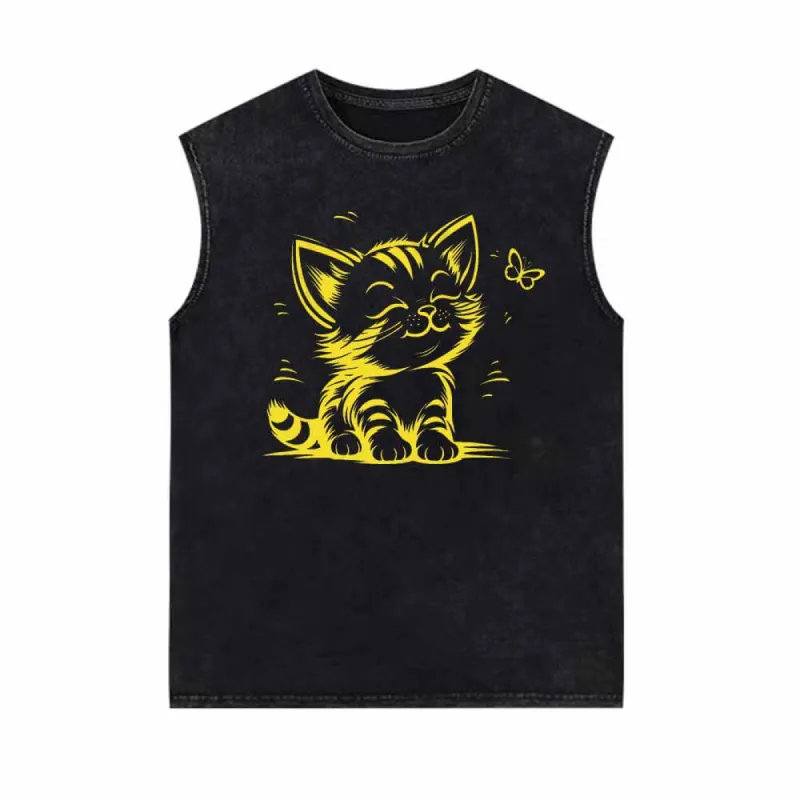 Cute Kitten With Butterfly Vintage Washed Vest Top sold by GTHIC