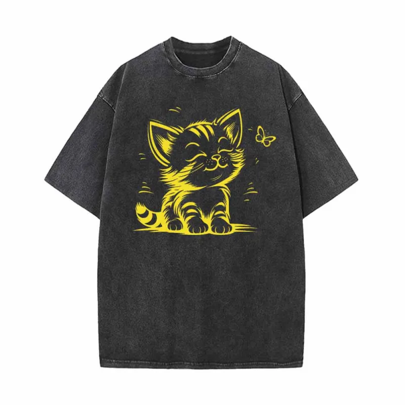 Cute Kitten With Butterfly Vintage Washed T-shirt sold by GTHIC