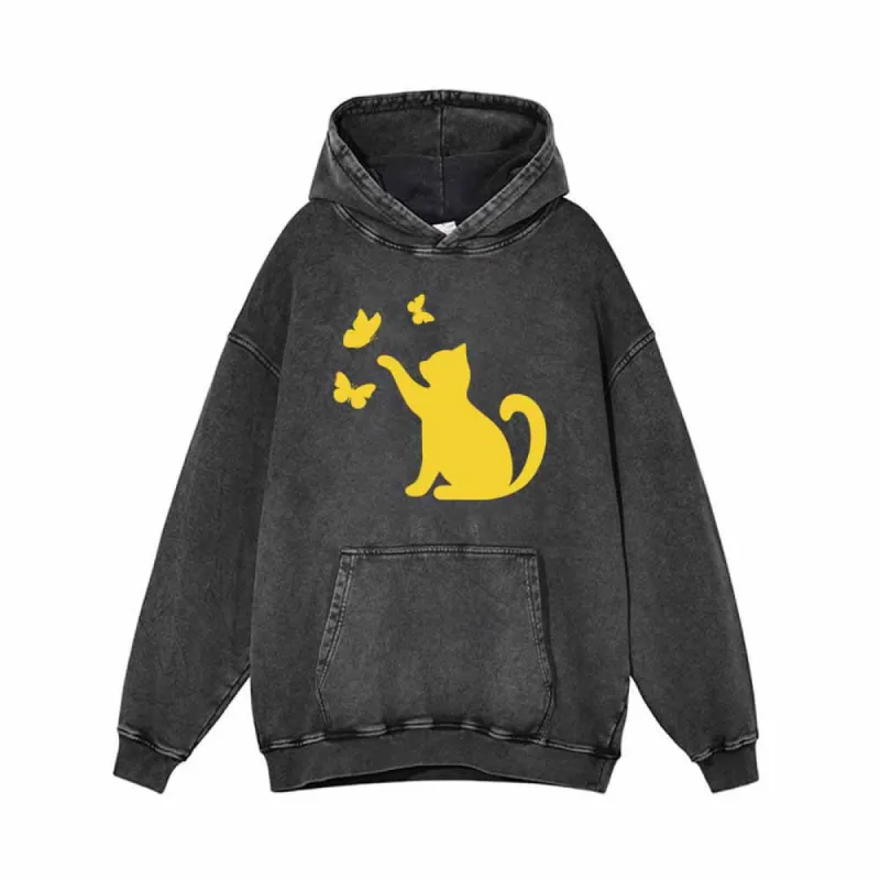 Cat With Butterfly Kitten Playing Vintage Washed Hoodie sold by GTHIC
