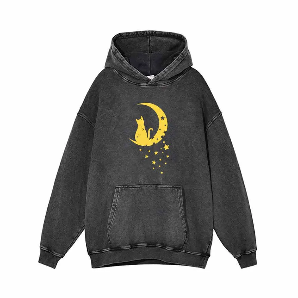 Magical Cat with Moon Star Vintage Washed Hoodie sold by GTHIC