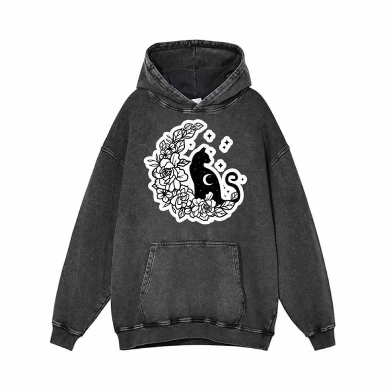 Mystical Cat On The Flower Moon Vintage Washed Hoodie sold by GTHIC