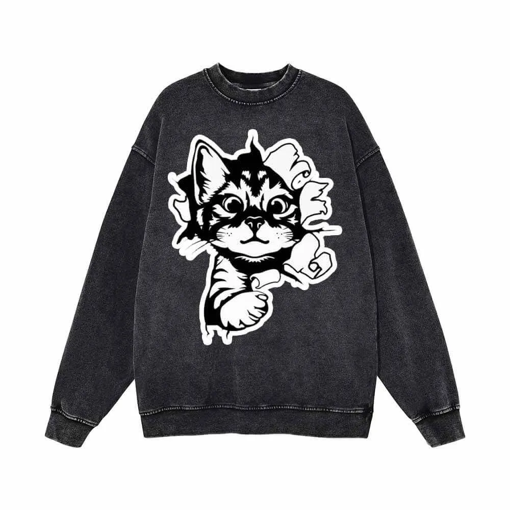 Running Lively Cat On The Wall Vintage Washed Sweatshirt sold by GTHIC