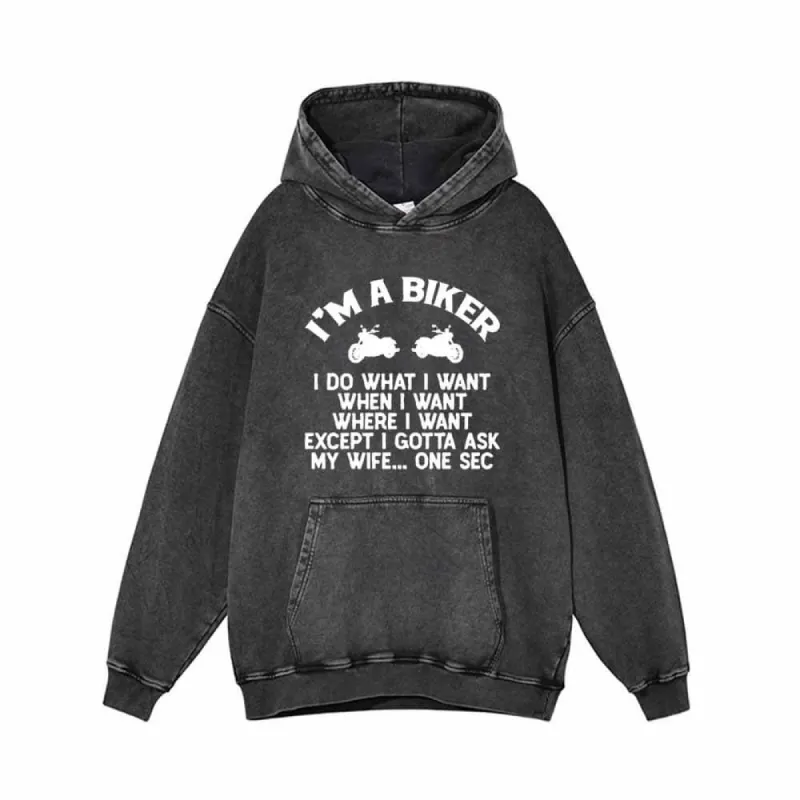 I’m A Biker Letters Motorcycle Vintage Washed Hoodie sold by GTHIC