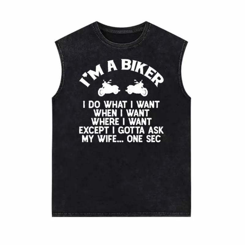 I’m A Biker Letters Motorcycle Vintage Washed Vest Top sold by GTHIC
