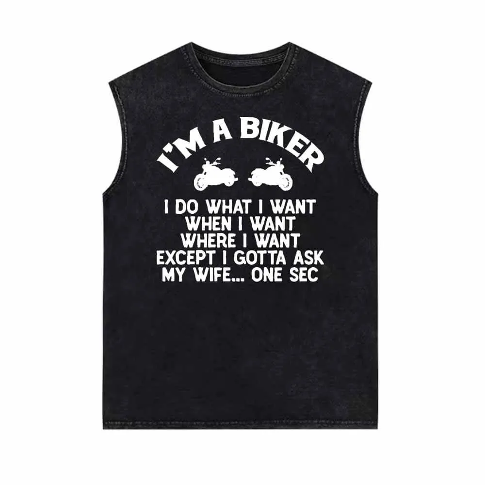 I’m A Biker Letters Motorcycle Vintage Washed Vest Top sold by GTHIC