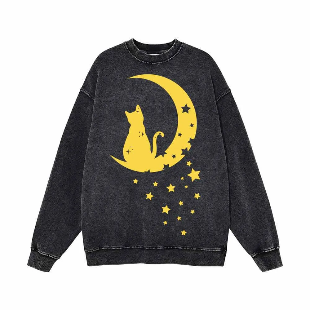 Magical Cat with Moon Star Vintage Washed Sweatshirt sold by GTHIC