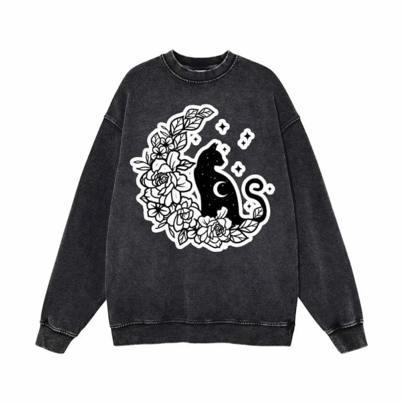 Mystical Cat On The Flower Moon Vintage Washed Sweatshirt sold by GTHIC