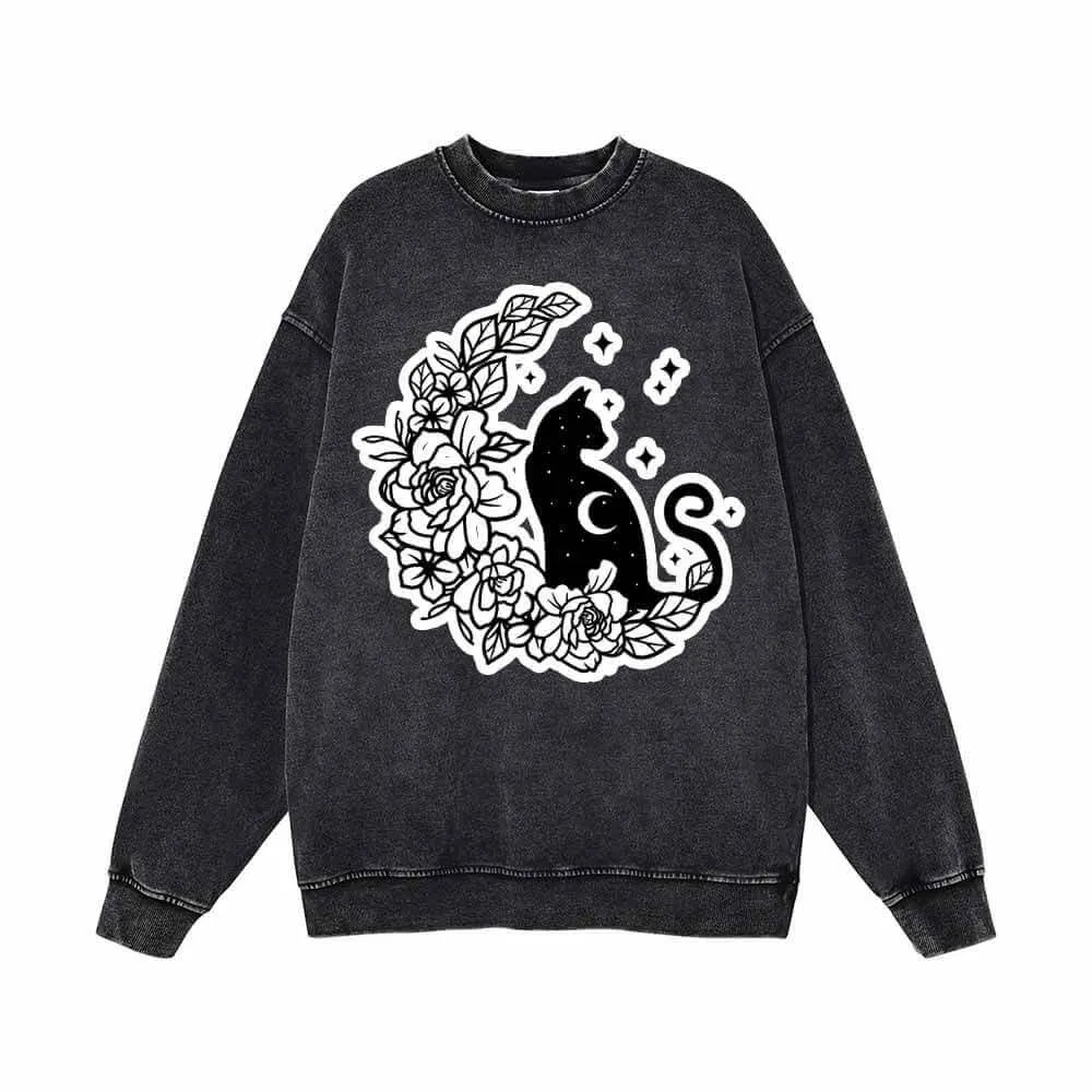 Mystical Cat On The Flower Moon Vintage Washed Sweatshirt sold by GTHIC