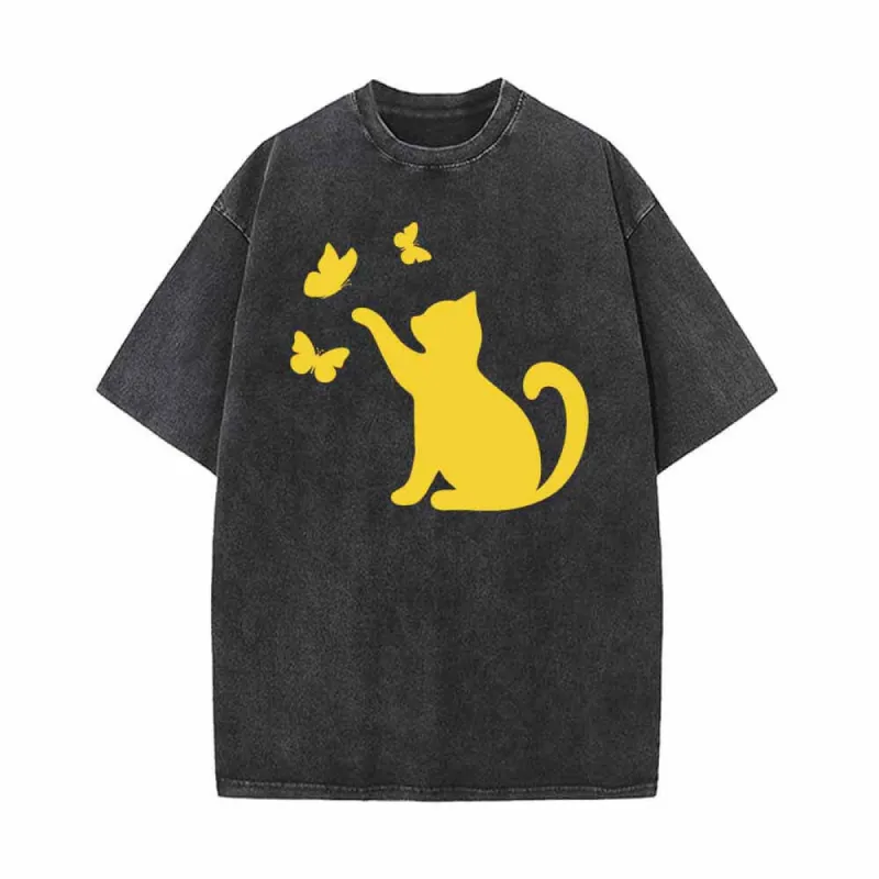 Cat With Butterfly Kitten Playing Vintage Washed T-shirt sold by GTHIC