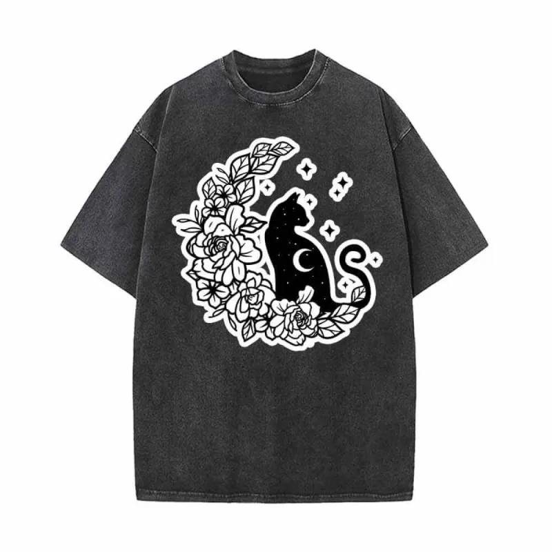 Mystical Cat On The Flower Moon Vintage Washed T-shirt sold by GTHIC