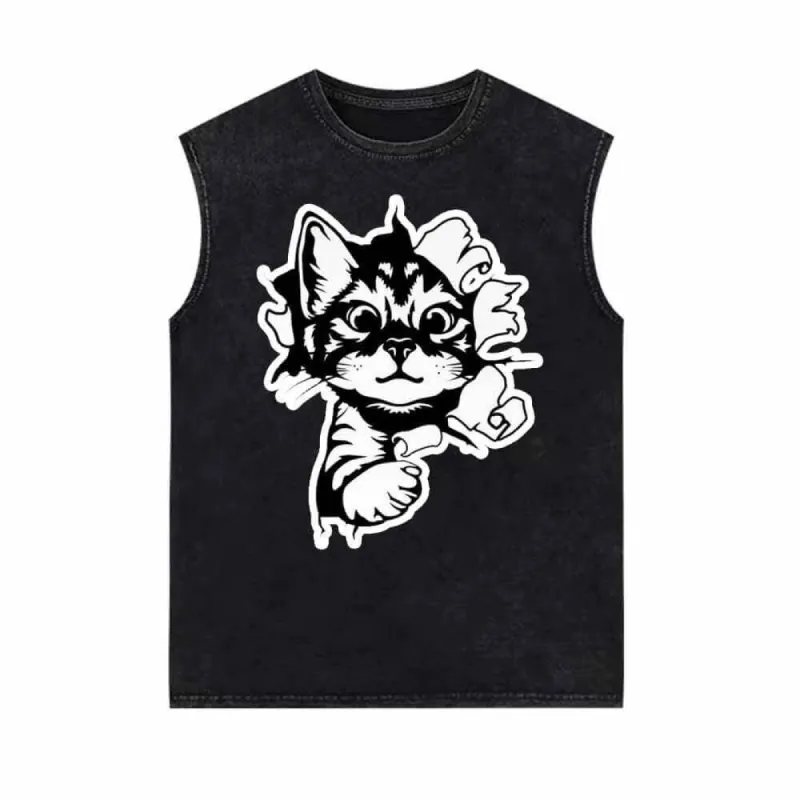 Running Lively Cat On The Wall Vintage Washed Vest Top sold by GTHIC