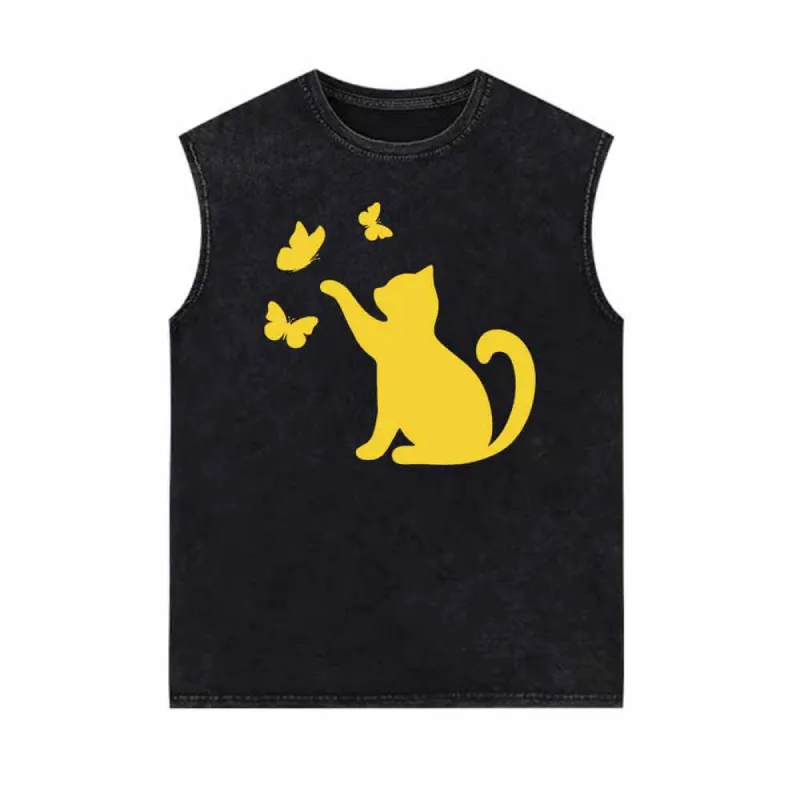 Cat With Butterfly Kitten Playing Vintage Washed Vest Top sold by GTHIC