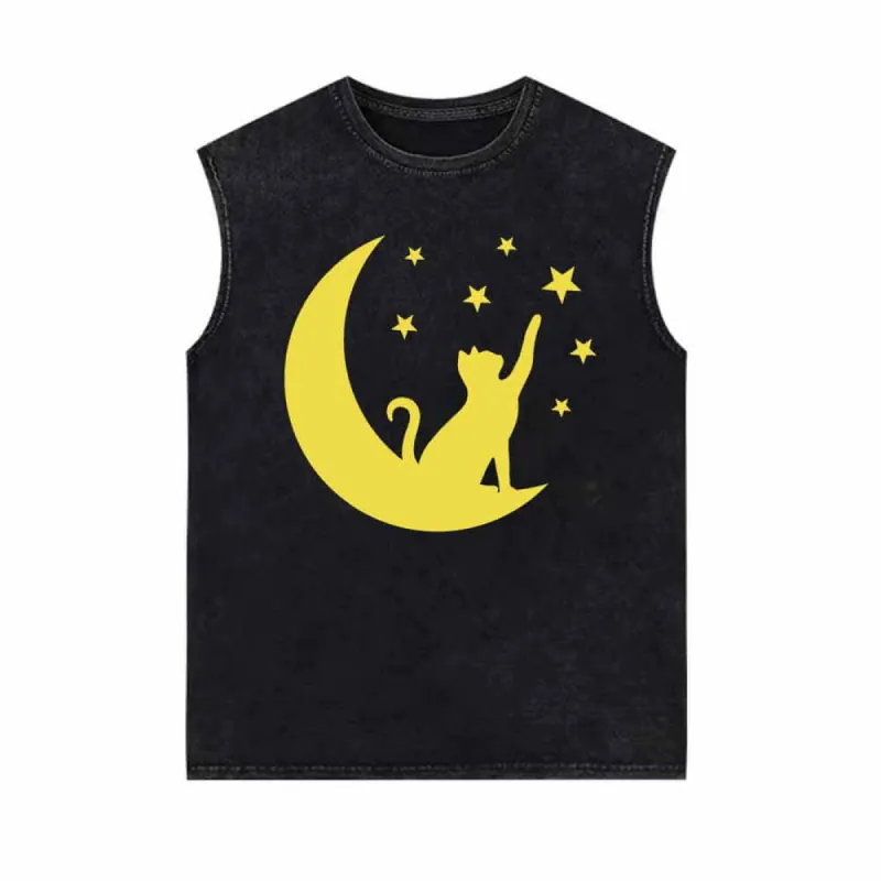 Lively Cat and Moon Star Vintage Washed Vest Top sold by GTHIC