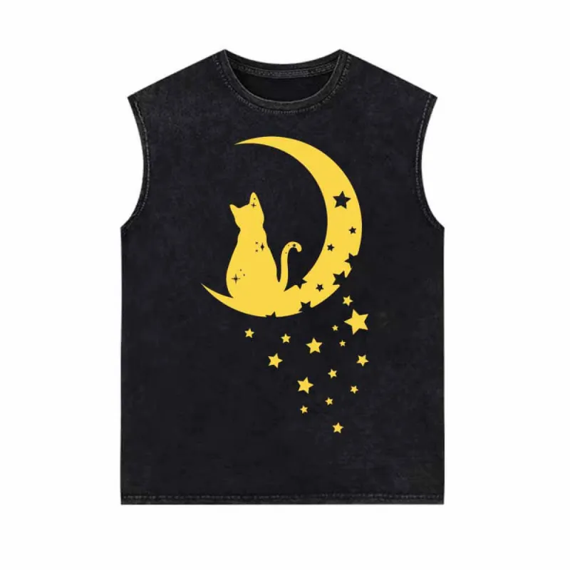 Magical Cat with Moon Star Vintage Washed Vest Top sold by GTHIC