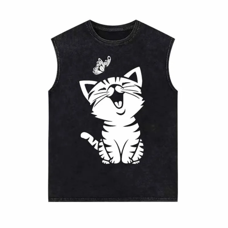 Cute Cat Kitten Playing with Butterfly Vintage Washed Vest Top sold by GTHIC