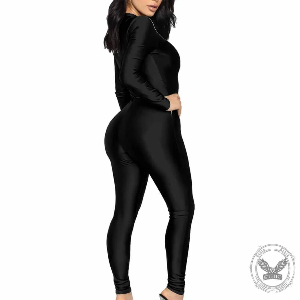 Black Simple Solid Color Sexy Zipper Skinny Jumpsuit sold by GTHIC product image thumbnail 2