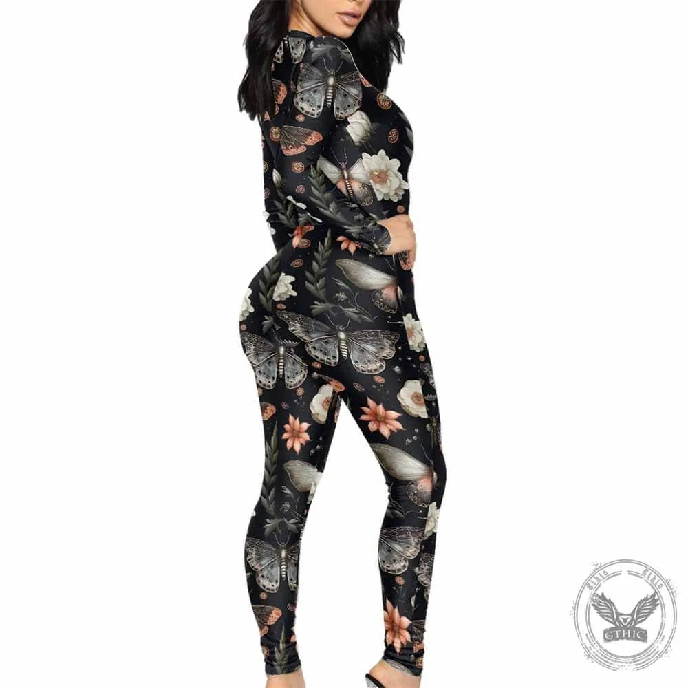 Flower Butterfly Print Sexy Zipper Skinny Jumpsuit sold by GTHIC product image thumbnail 2