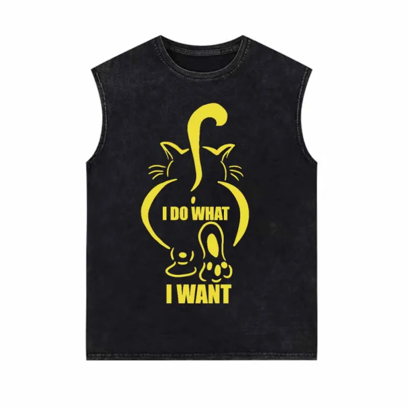 I Do What I Want Fat Cat With Tail Up Print Vest Top sold by GTHIC