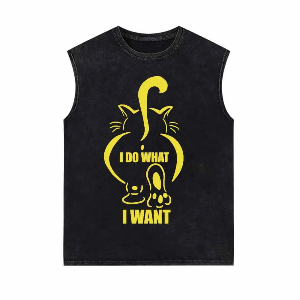 I Do What I Want Fat Cat With Tail Up Print Vest Top sold by GTHIC