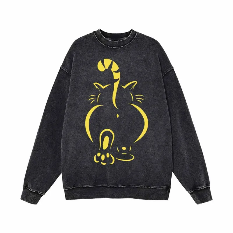 Ass Of A Fat Cat With Tail Up Vintage Washed Sweatshirt sold by GTHIC