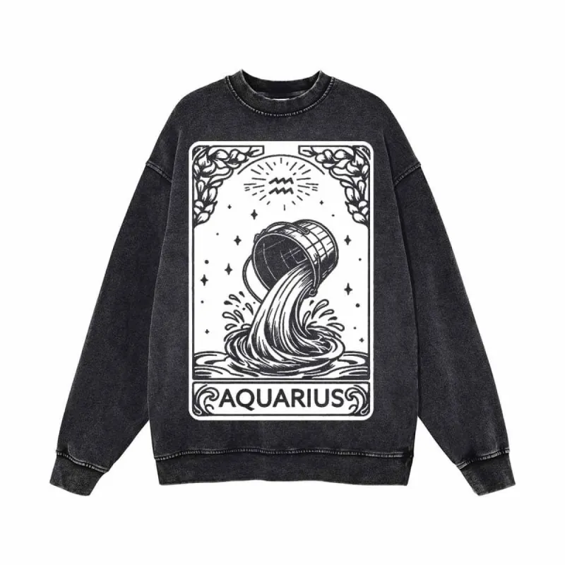 Aquarius Tarot Card Horoscope Vintage Washed Sweatshirt sold by GTHIC