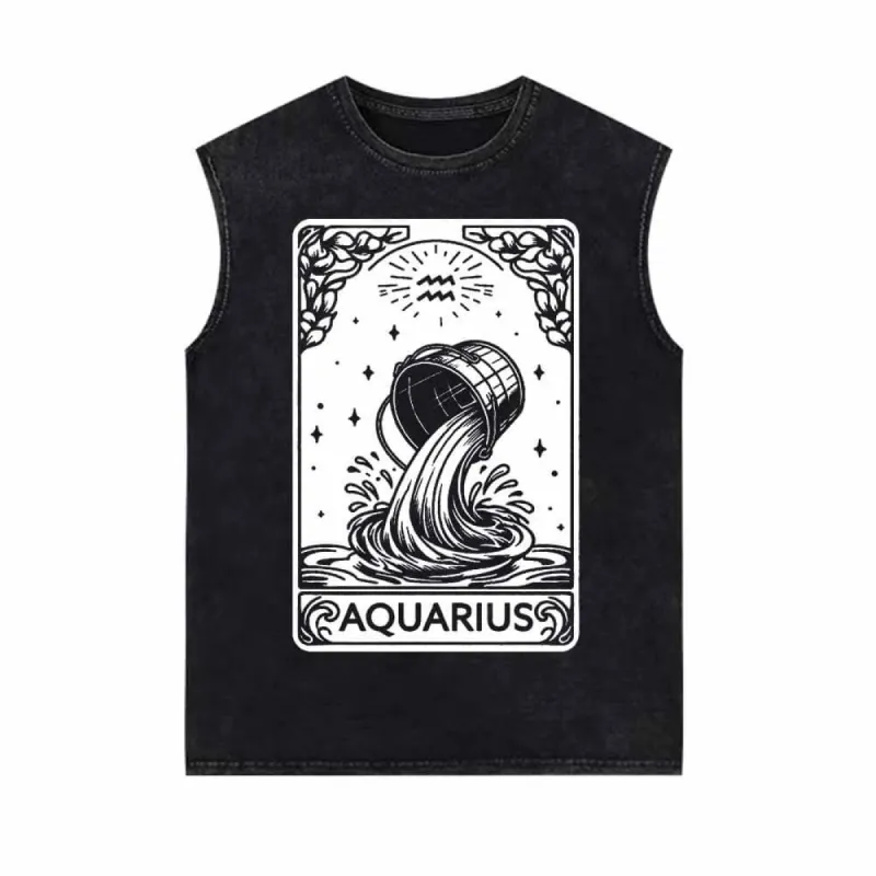 Aquarius Tarot Card Horoscope Vintage Washed Vest Top sold by GTHIC