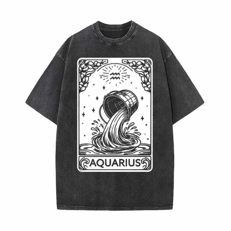 Aquarius Tarot Card Horoscope Vintage Washed T-shirt sold by GTHIC