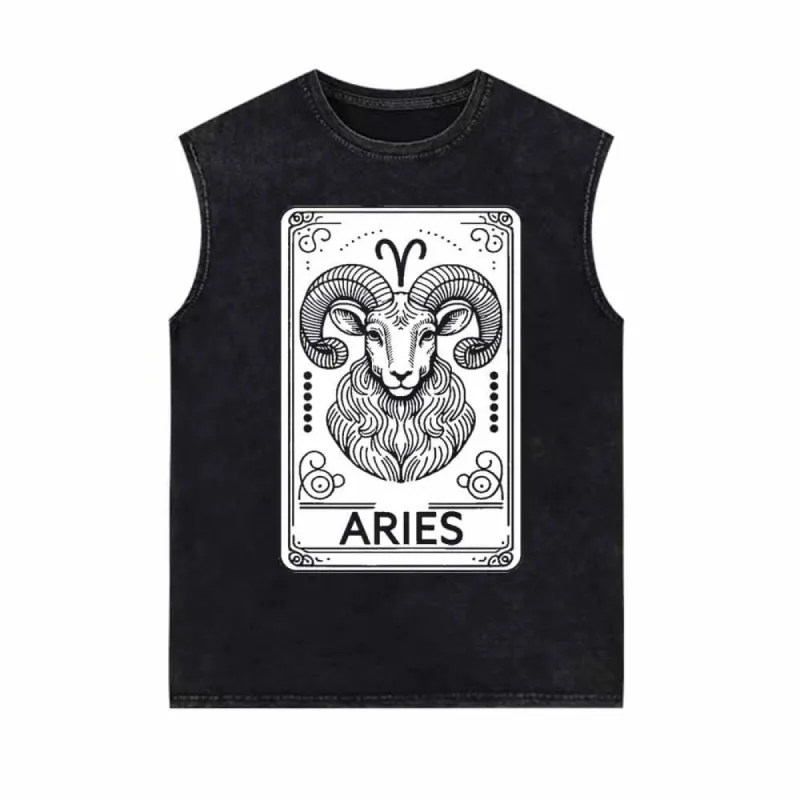 Aries Tarot Card Horoscope Vintage Washed Vest Top sold by GTHIC