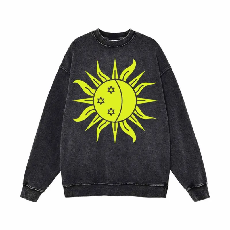 Shining Sun Moon Star Print Vintage Washed Sweatshirt sold by GTHIC