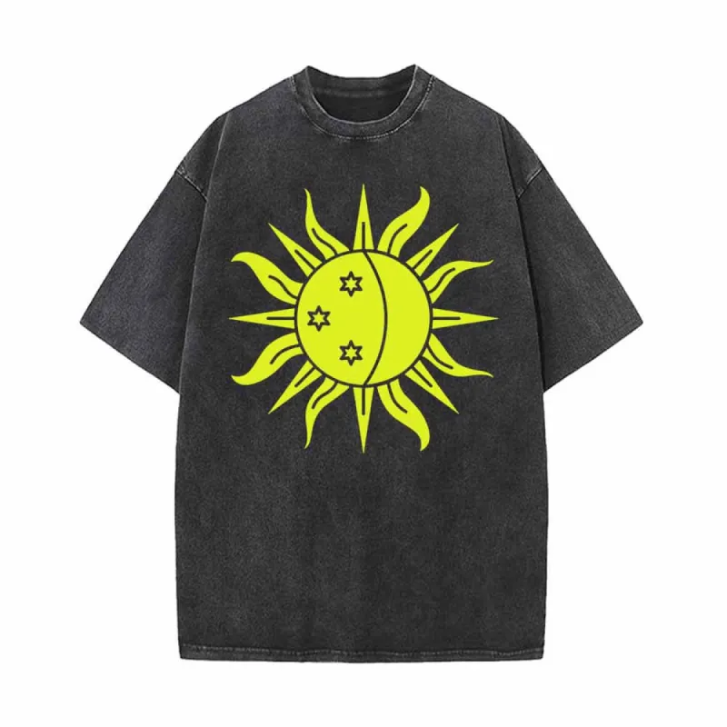 Shining Sun Moon Star Print Vintage Washed T-shirt sold by GTHIC