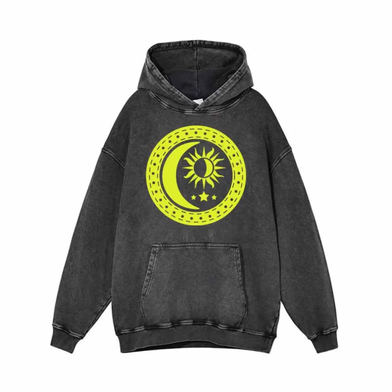 Celestial Sun Moon And Star Vintage Washed Hoodie sold by GTHIC
