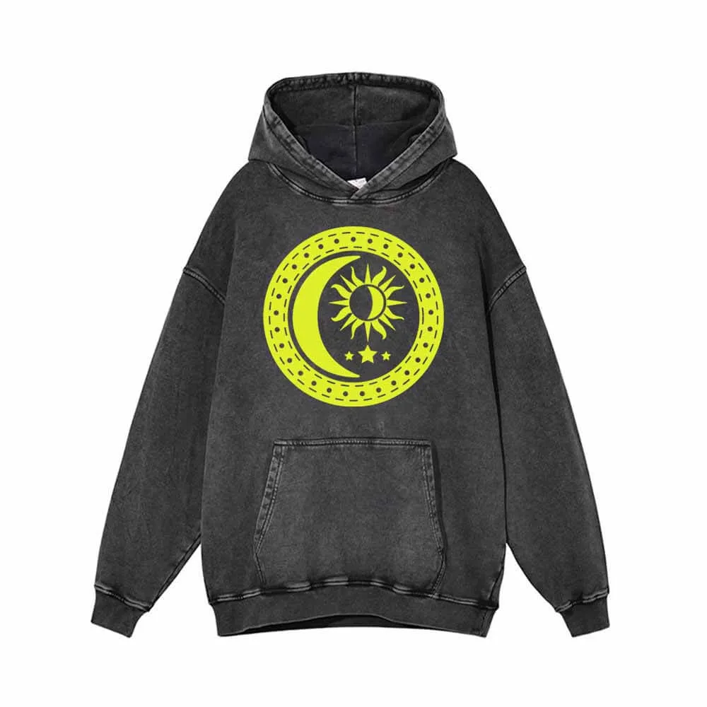 Celestial Sun Moon And Star Vintage Washed Hoodie sold by GTHIC