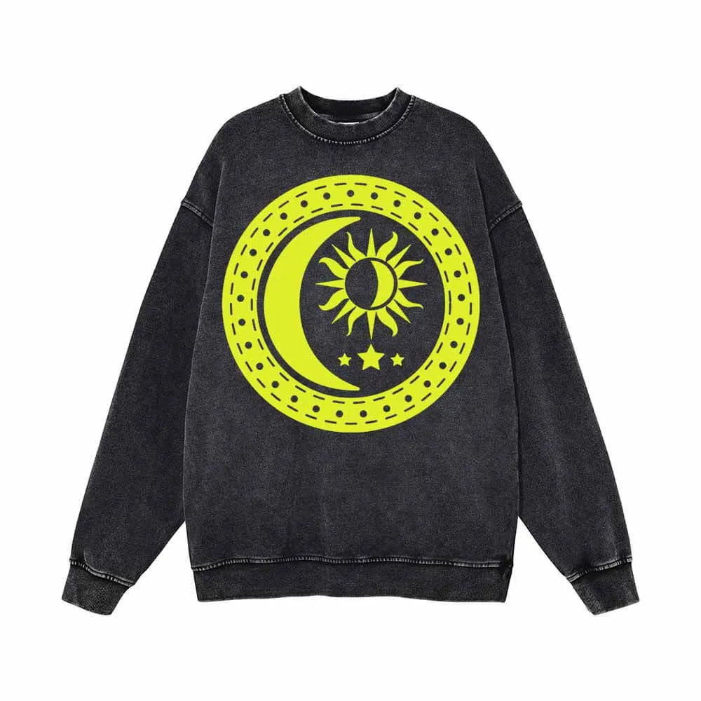 Celestial Sun Moon And Star Vintage Washed Sweatshirt sold by GTHIC