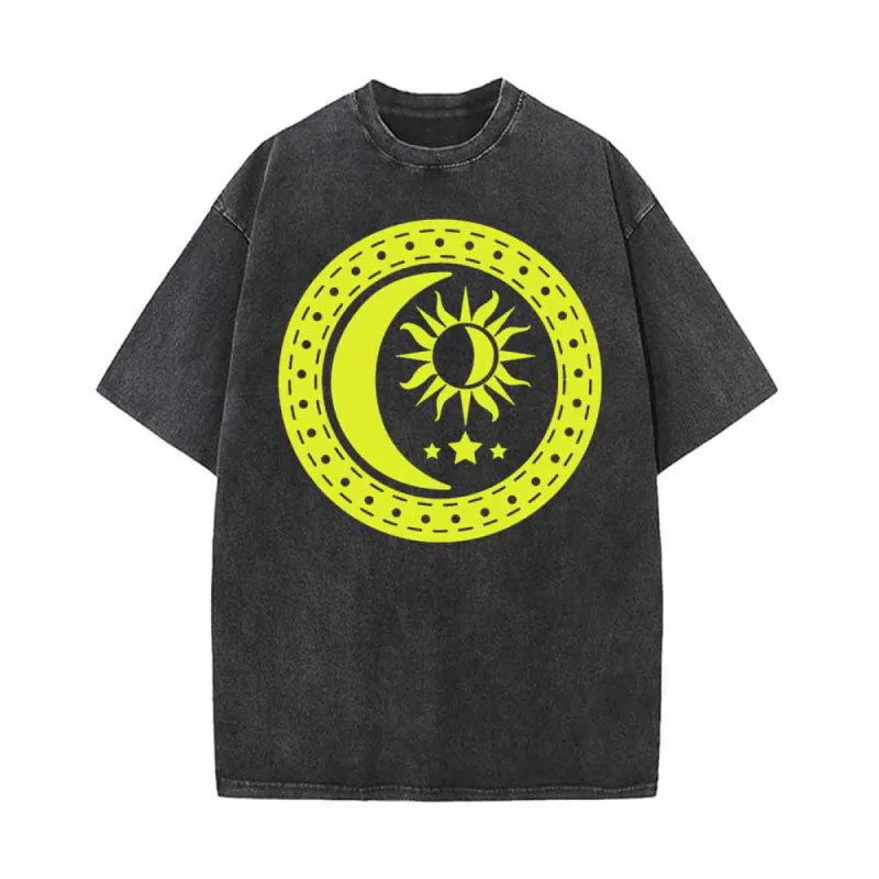 Celestial Sun Moon And Star Vintage Washed T-shirt sold by GTHIC