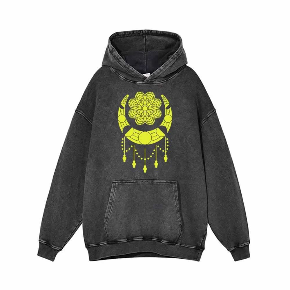 Sunflower And Moon Pattern Vintage Washed Hoodie sold by GTHIC