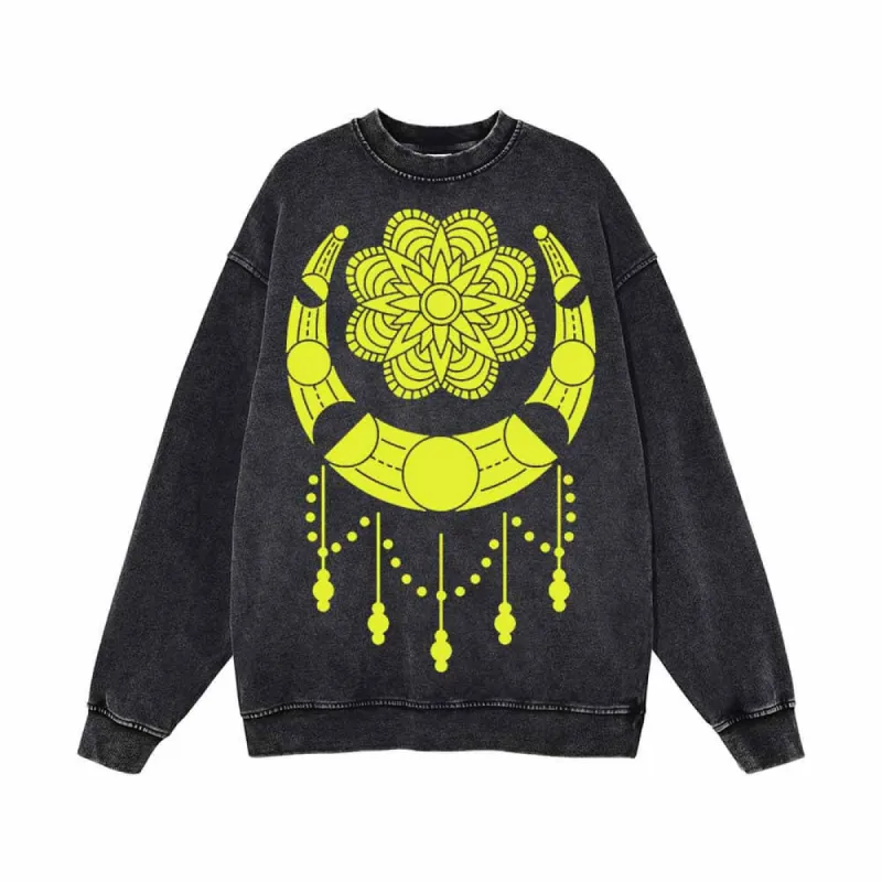 Sunflower And Moon Pattern Vintage Washed Sweatshirt sold by GTHIC