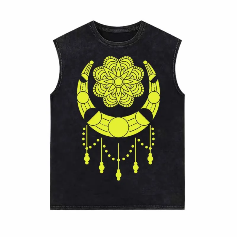 Sunflower And Moon Pattern Vintage Washed Vest Top sold by GTHIC