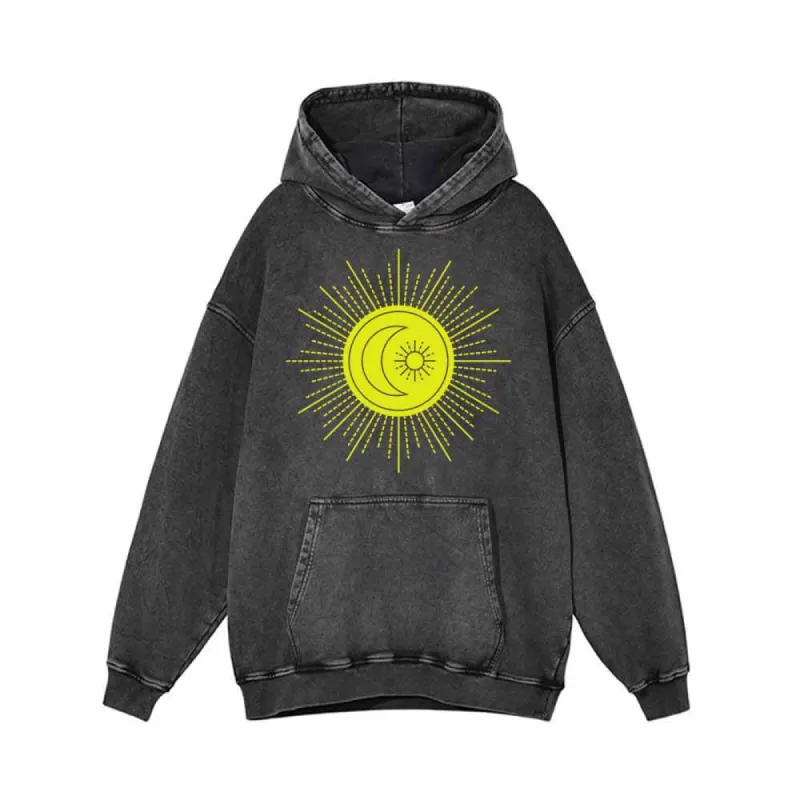 Shining Sun And Moon Pattern Vintage Washed Hoodie sold by GTHIC