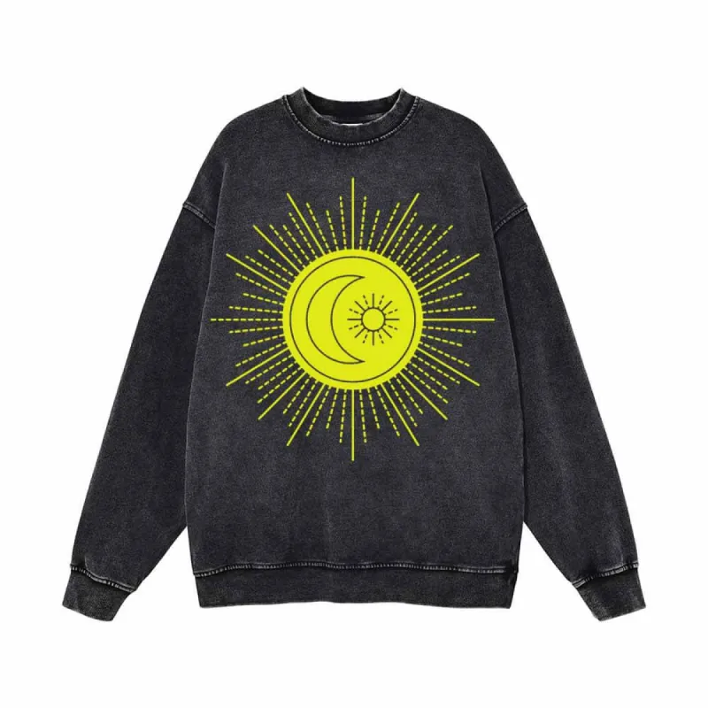 Shining Sun And Moon Pattern Vintage Washed Sweatshirt sold by GTHIC