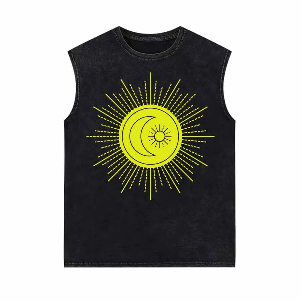 Shining Sun And Moon Pattern Vintage Washed Vest Top sold by GTHIC