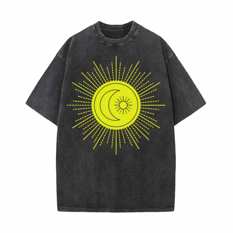 Shining Sun And Moon Pattern Vintage Washed T-shirt sold by GTHIC