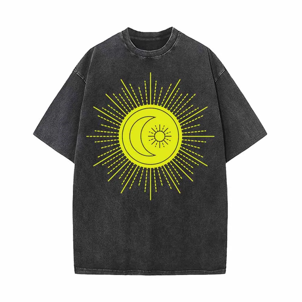 Shining Sun And Moon Pattern Vintage Washed T-shirt sold by GTHIC