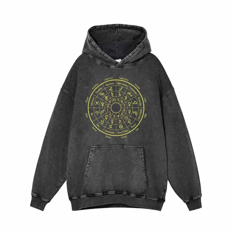 Astrological Houses Wheel Pattern Vintage Washed Hoodie sold by GTHIC