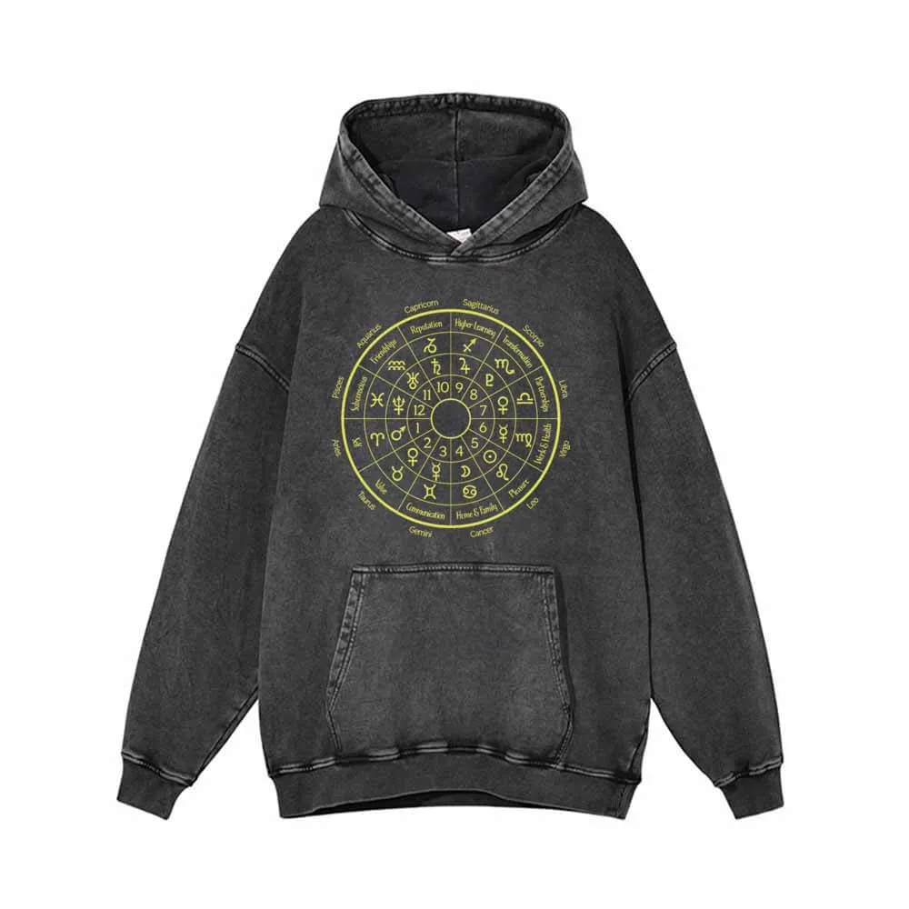Astrological Houses Wheel Pattern Vintage Washed Hoodie sold by GTHIC