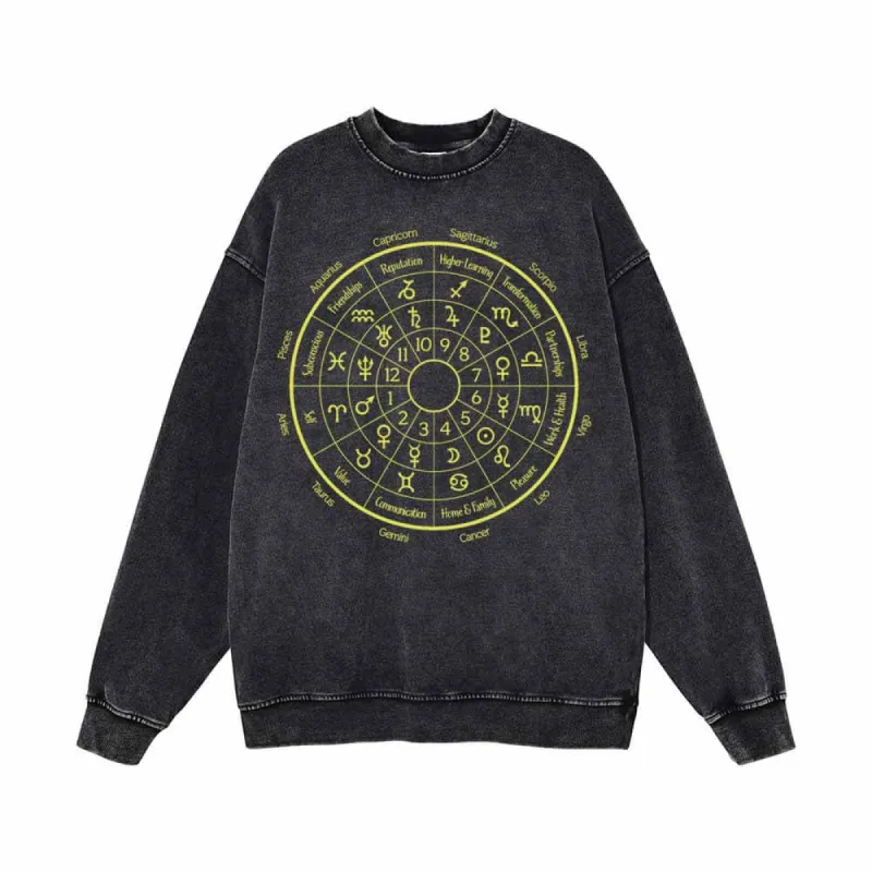 Astrological Houses Wheel Pattern Vintage Washed Sweatshirt sold by GTHIC