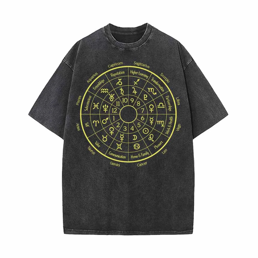 Astrological Houses Wheel Pattern Vintage Washed T-shirt sold by GTHIC