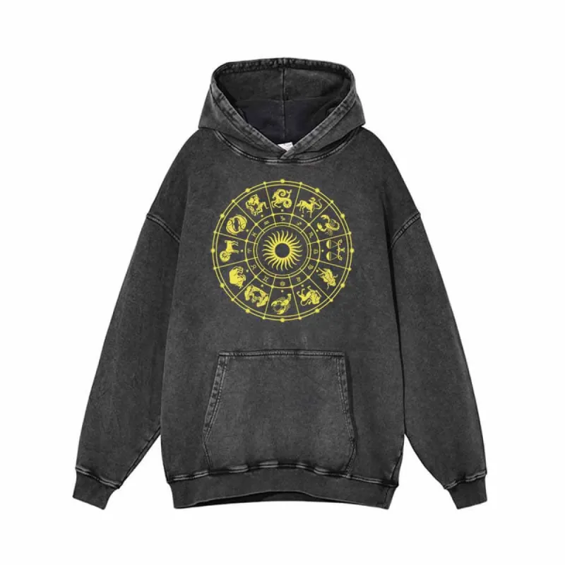 Zodiac Signs Astrology Wheel Vintage Washed Hoodie sold by GTHIC