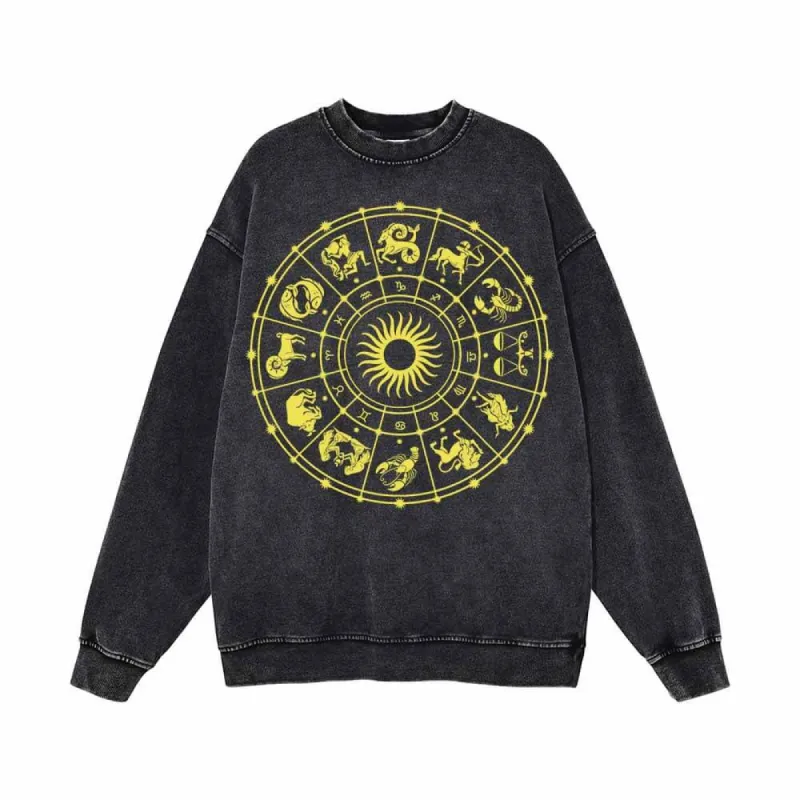 Zodiac Signs Astrology Wheel Vintage Washed Sweatshirt sold by GTHIC