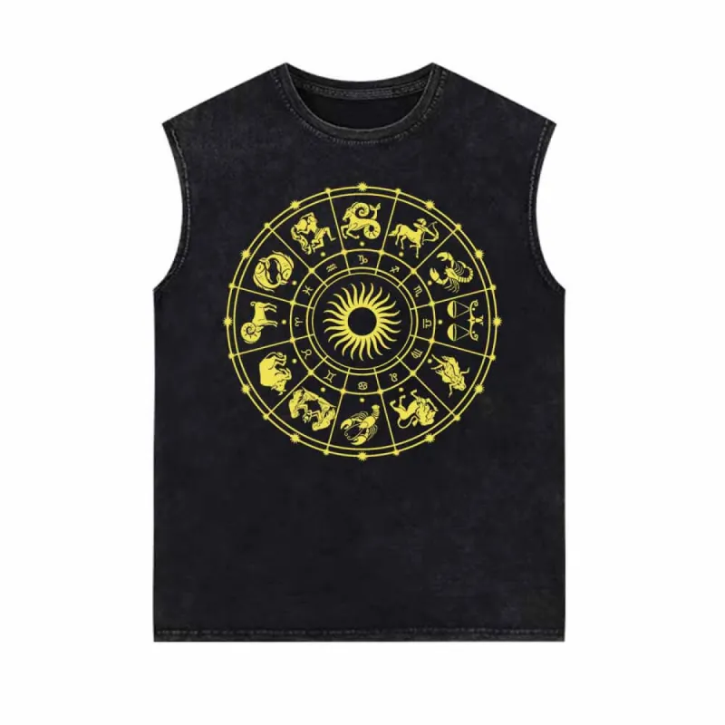 Zodiac Signs Astrology Wheel Vintage Washed Vest Top sold by GTHIC